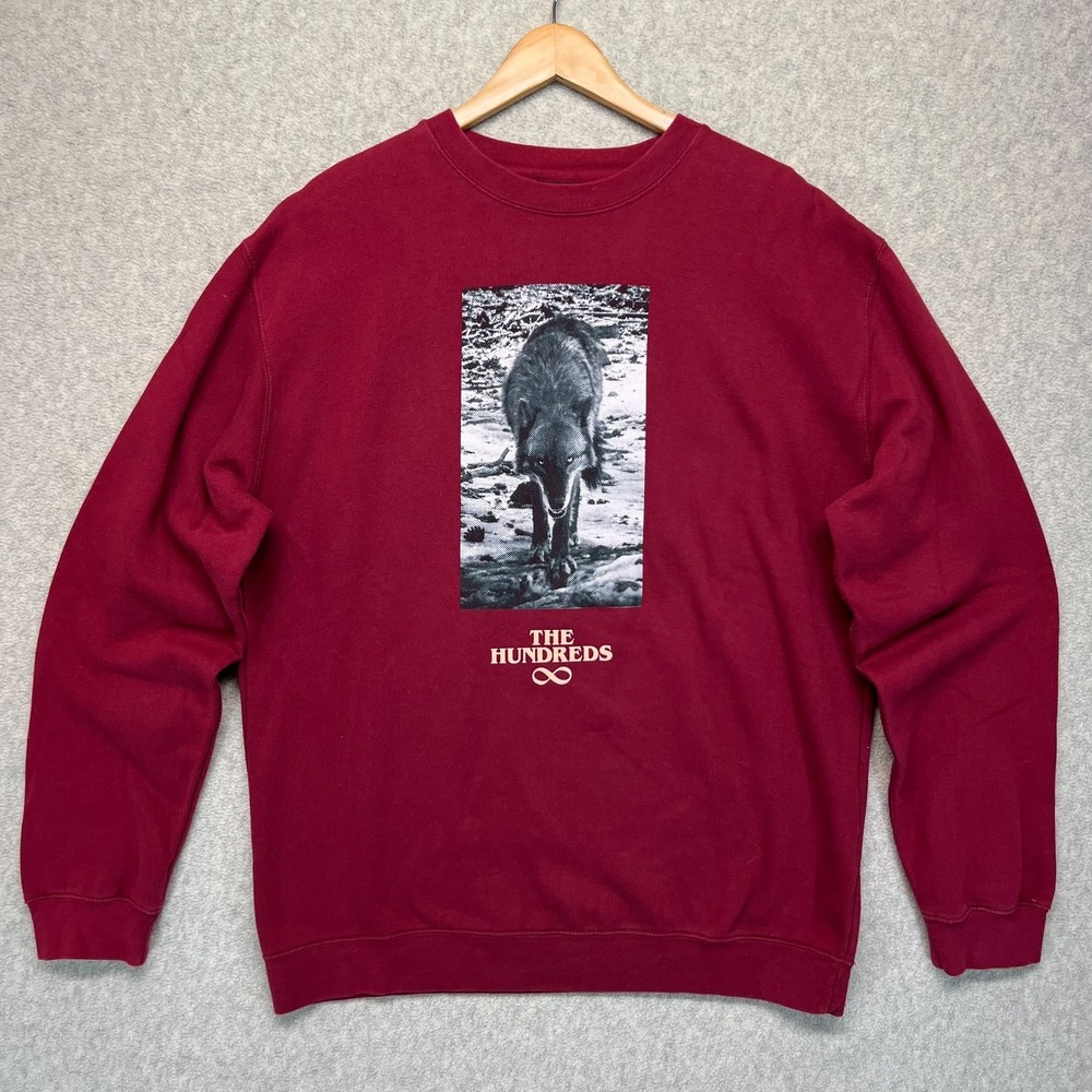 The Hundreds Pullover Crewneck Sweater Maroon‎ Wolf Large Graphic Fleece XL